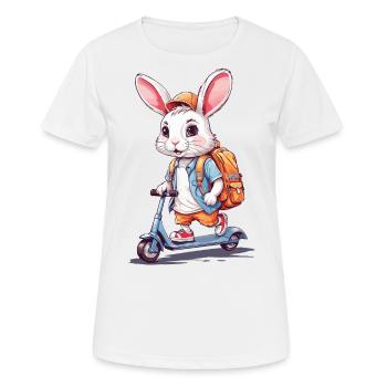 Funny School Beginner Bunny on Scooter Design - Women's Breathable T-Shirt - white - Front - AI Model Female 172 dark (172cm)