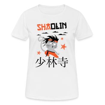 Funny Cat, Shaolin Drôle de Chat Maitre Kung Fu - T-shirt respirant Femme - blanc - Devant - AI Model Female 172 dark (172cm)