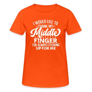 FINGER FUCK YOU STINKING FINGER SAYINGS ASS MOTIFS - Women's Breathable T-Shirt - neon orange - Front - AI Model Female 172 dark (172cm)