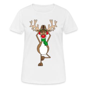Rennais Rudolph Yoga Noël - T-shirt respirant Femme - blanc - Devant - AI Model Female 172 dark (172cm)