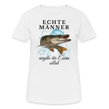 Echte MÄNNER angeln ihr Essen selbst - Angler Fisc - Frauen T-Shirt atmungsaktiv - Weiß - Vorne - AI Model Female 172 dark (172cm)