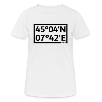 Coordonnées de Turin - T-shirt respirant Femme - blanc - Devant - AI Model Female 172 dark (172cm)