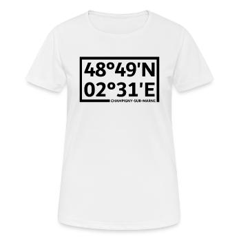 Coordonnées de Champigny-sur-Marne - T-shirt respirant Femme - blanc - Devant - AI Model Female 172 dark (172cm)