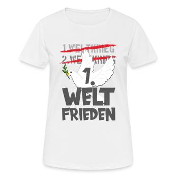 FRIEDEN FRIEDENSBEWEGUNG PEACE DEMO WELTFRIEDEN - Frauen T-Shirt atmungsaktiv - Weiß - Vorne - AI Model Female 172 dark (172cm)