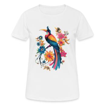 Colorful bird with flowers - Women's Breathable T-Shirt - white - Front - AI Model Female 172 dark (172cm)