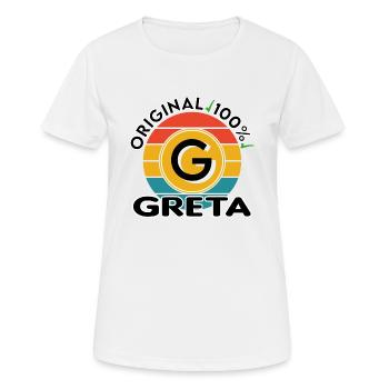 Greta - Frauen T-Shirt atmungsaktiv - Weiß - Vorne - AI Model Female 172 dark (172cm)