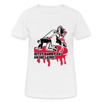 Jetzt kommt er an die Leine! - Frauen T-Shirt atmungsaktiv - Weiß - Vorne - AI Model Female 172 dark (172cm)