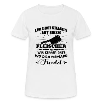 butcher 4 viktor-01 dunkel_Zeichenfläche 1 - Frauen T-Shirt atmungsaktiv - Weiß - Vorne - AI Model Female 172 dark (172cm)
