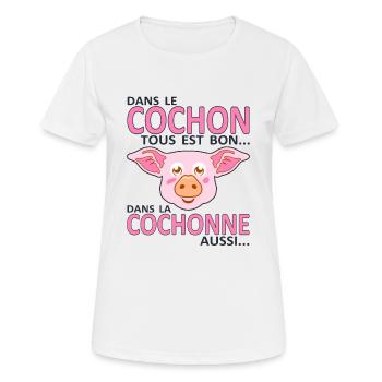 cochon cochonne tout bon humour couple sexe citati - T-shirt respirant Femme - blanc - Devant - AI Model Female 172 dark (172cm)