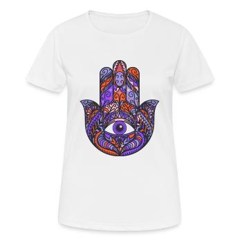 Glücks-Träger Khamsa Hand der Fatima oder Myriam - Frauen T-Shirt atmungsaktiv - Weiß - Vorne - AI Model Female 172 dark (172cm)