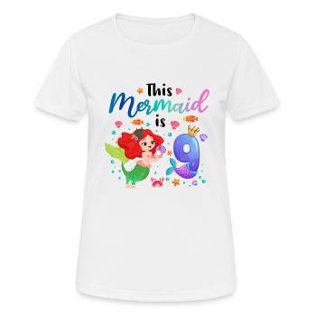 This Mermaid is 9 Mädchen Gebutrstag Meerjungfrau - Frauen T-Shirt atmungsaktiv - Weiß - Vorne - AI Model Female 172 dark (172cm)