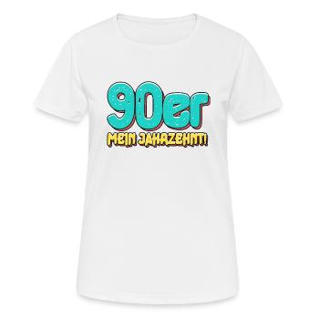 90er Jahre - Frauen T-Shirt atmungsaktiv - Weiß - Vorne - AI Model Female 172 dark (172cm)