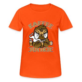 Kaffee Junkie böses Faultier - Frauen T-Shirt atmungsaktiv - Neonorange - Vorne - AI Model Female 172 dark (172cm)