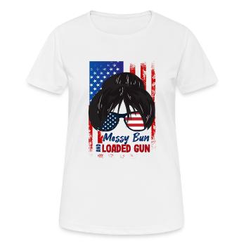 Messy Bun And Loaded Patriotic - Women's Breathable T-Shirt - white - Front - AI Model Female 172 dark (172cm)