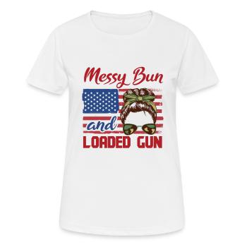 Messy Bun And Loaded Patriotic - Women's Breathable T-Shirt - white - Front - AI Model Female 172 dark (172cm)