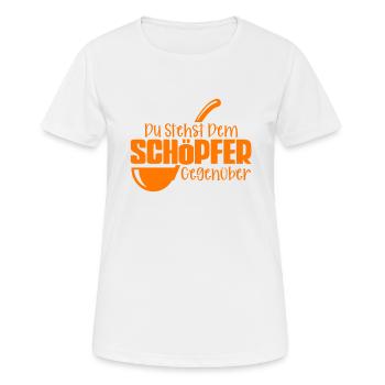 Koch Du Stehst Dem Schöpfer Gegenüber - Frauen T-Shirt atmungsaktiv - Weiß - Vorne - AI Model Female 172 dark (172cm)