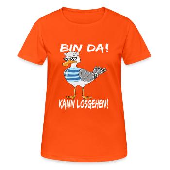 Nordsee Möwe Ostsee Urlaub Bin Da Kann Losgehen - Frauen T-Shirt atmungsaktiv - Neonorange - Vorne - AI Model Female 172 dark (172cm)