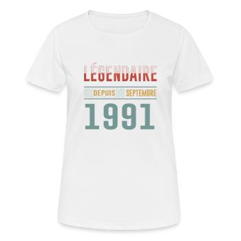 Légendaire Depuis Septembre 1991 Anniversaire - T-shirt respirant Femme - blanc - Devant - AI Model Female 172 dark (172cm)
