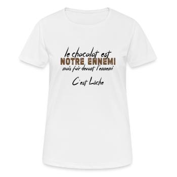 Le Chocolat Est Notre Ennemi - T-shirt respirant Femme - blanc - Devant - AI Model Female 172 dark (172cm)