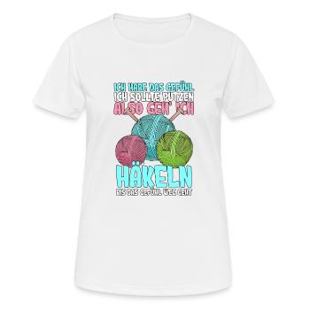 Häkeln - Frauen T-Shirt atmungsaktiv - Weiß - Vorne - AI Model Female 172 dark (172cm)