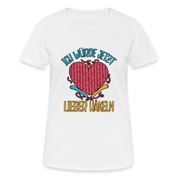 Häkeln - Frauen T-Shirt atmungsaktiv - Weiß - Vorne - AI Model Female 172 dark (172cm)