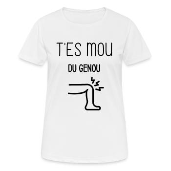 T'es mou du genou - T-shirt respirant Femme - blanc - Devant - AI Model Female 172 dark (172cm)
