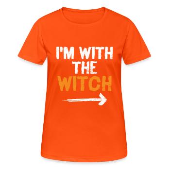 I'm With The Witch Funny Halloween Husband Wife - Women's Breathable T-Shirt - neon orange - Front - AI Model Female 172 dark (172cm)