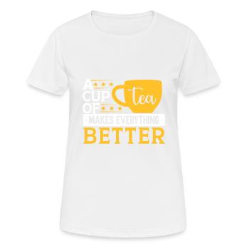 Buveur de thé Amateur de thé Cadeau Thé - T-shirt respirant Femme - blanc - Devant - AI Model Female 172 dark (172cm)