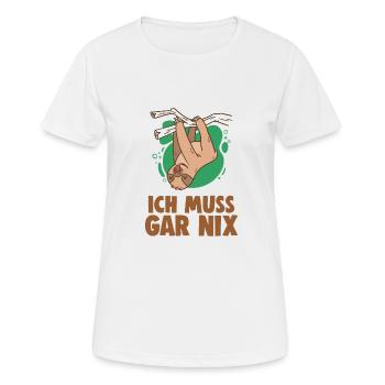 ich muss garnix Faultier - Frauen T-Shirt atmungsaktiv - Weiß - Vorne - AI Model Female 172 dark (172cm)