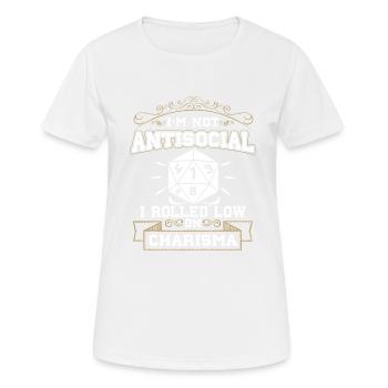 Nicht Asozial, Ich Rollte Mit Niedrigem Charisma - Frauen T-Shirt atmungsaktiv - Weiß - Vorne - AI Model Female 172 dark (172cm)