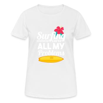 Surfbrett - Frauen T-Shirt atmungsaktiv - Weiß - Vorne - AI Model Female 172 dark (172cm)