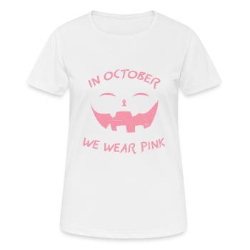 In October We Wear Pink Pumpkin Breast Cancer Hall - Women's Breathable T-Shirt - white - Front - AI Model Female 172 dark (172cm)