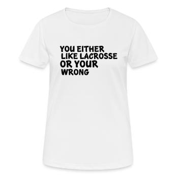 Lacrosse Spieler spielen Lacrosse Relax Lacrosse - Frauen T-Shirt atmungsaktiv - Weiß - Vorne - AI Model Female 172 dark (172cm)