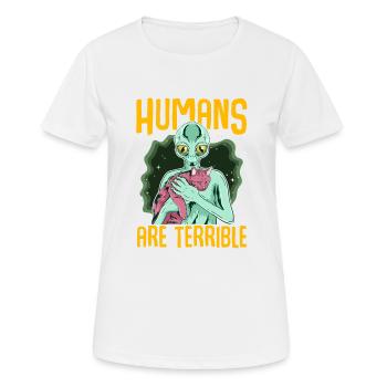 Lustiges Alien UFO Area 51 und Katzen Liebhaber - Frauen T-Shirt atmungsaktiv - Weiß - Vorne - AI Model Female 172 dark (172cm)