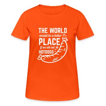 Hot Dog Wurst im Brötchen - Frauen T-Shirt atmungsaktiv - Neonorange - Vorne - AI Model Female 172 dark (172cm)