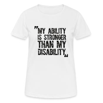 Handicap Handicap Fauteuil roulant Paraplégie Forte - T-shirt respirant Femme - blanc - Devant - AI Model Female 172 dark (172cm)