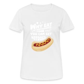 delicious hot dog with mustard in a bun - Women's Breathable T-Shirt - white - Front - AI Model Female 172 dark (172cm)
