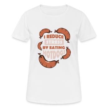 Manger des hot-dogs réduit le stress - T-shirt respirant Femme - blanc - Devant - AI Model Female 172 dark (172cm)