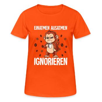 Einatmen Ausatmen Ignorieren Kaffee Affe - Frauen T-Shirt atmungsaktiv - Neonorange - Vorne - AI Model Female 172 dark (172cm)