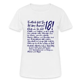 18. Geburtstag Endlich 18 Jahre Geschenk zum 18. - Frauen T-Shirt atmungsaktiv - Weiß - Vorne - AI Model Female 172 dark (172cm)