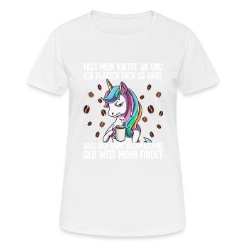 Fass mein Kaffee an und ich klatsch dich Kaffee - Frauen T-Shirt atmungsaktiv - Weiß - Vorne - AI Model Female 172 dark (172cm)