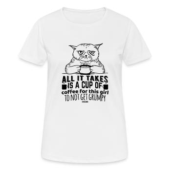 Kaffee Katze schlechte Laune - Frauen T-Shirt atmungsaktiv - Weiß - Vorne - AI Model Female 172 dark (172cm)