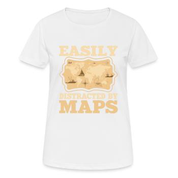 Facilement distrait par les cartes Carte de professeur de géographie - T-shirt respirant Femme - blanc - Devant - AI Model Female 172 dark (172cm)