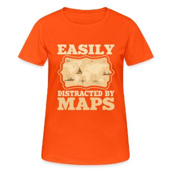 Facilement distrait par les cartes Carte de professeur de géographie - T-shirt respirant Femme - orange néon - Devant - AI Model Female 172 dark (172cm)