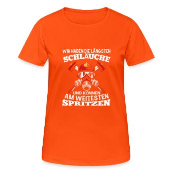 Wir Haben Die Längsten Schläuche Versauter - Frauen T-Shirt atmungsaktiv - Neonorange - Vorne - AI Model Female 172 dark (172cm)