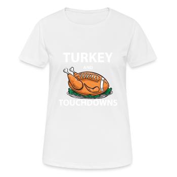 Türkei und Touchdowns Lustiger Thanksgiving-Fußball - Frauen T-Shirt atmungsaktiv - Weiß - Vorne - AI Model Female 172 dark (172cm)