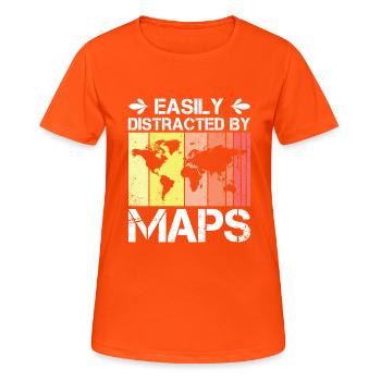 Facilement distrait par les cartes Carte de professeur de géographie - T-shirt respirant Femme - orange néon - Devant - AI Model Female 172 dark (172cm)