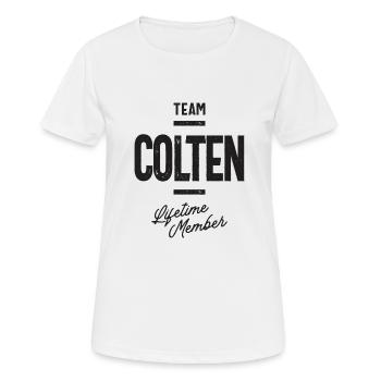 Benutzerdefinierter Colten-Name - Frauen T-Shirt atmungsaktiv - Weiß - Vorne - AI Model Female 172 dark (172cm)