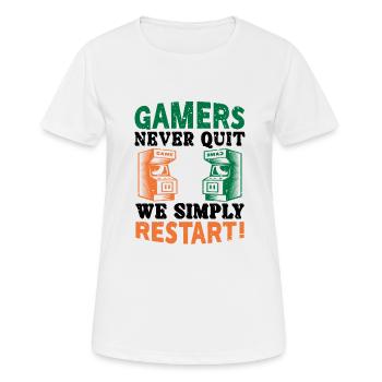 Gamers never quit - Frauen T-Shirt atmungsaktiv - Weiß - Vorne - AI Model Female 172 dark (172cm)