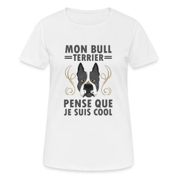 Mon bull terrier pense que je suis cool 1 - T-shirt respirant Femme - blanc - Devant - AI Model Female 172 dark (172cm)